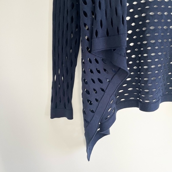 Milly Navy Pointelle Hole Silk Cardigan - Picture 6 of 12